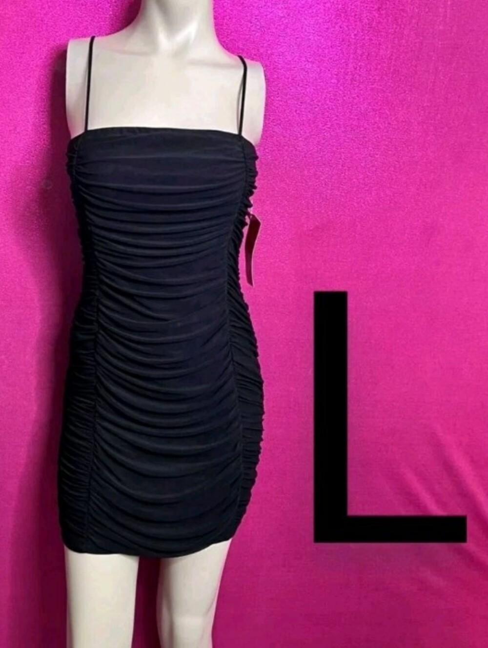 🆕Black Mesh Ruched Cami Bodycon Mini Dress~ Size L